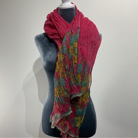 Gorgeous Multicolor Pink Shawl Coverup Scarf Length 85”  FLower Motif Embellis - Picture 5 of 8